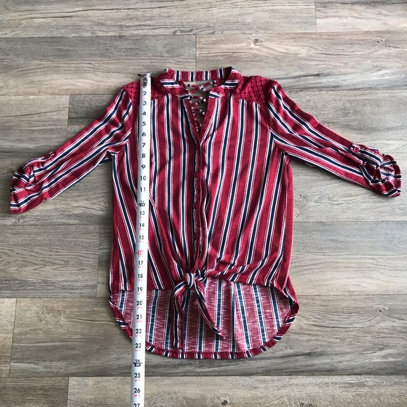 Red & Navy Striped Button Down Tie Front Too XS - Picture 10 of 16